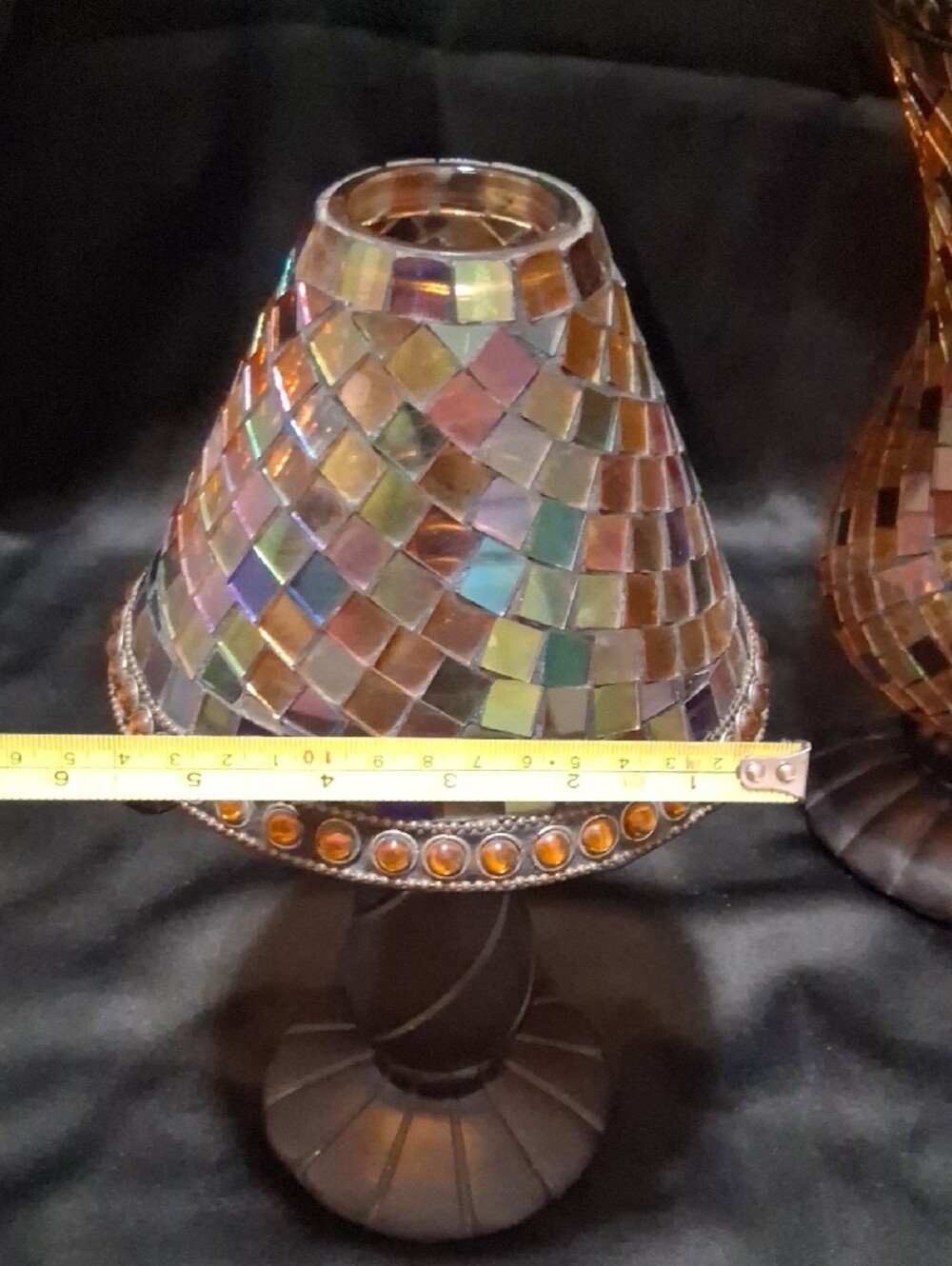 PartyLite Iridescent Mosaic Glass Candle Holders (3) - Brown & Multi - Picture 9 of 11